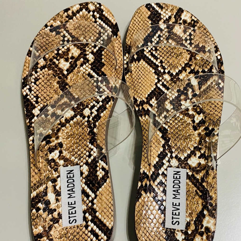 Steve Madden LEEDA Snake Skin Clear Strap Sandals